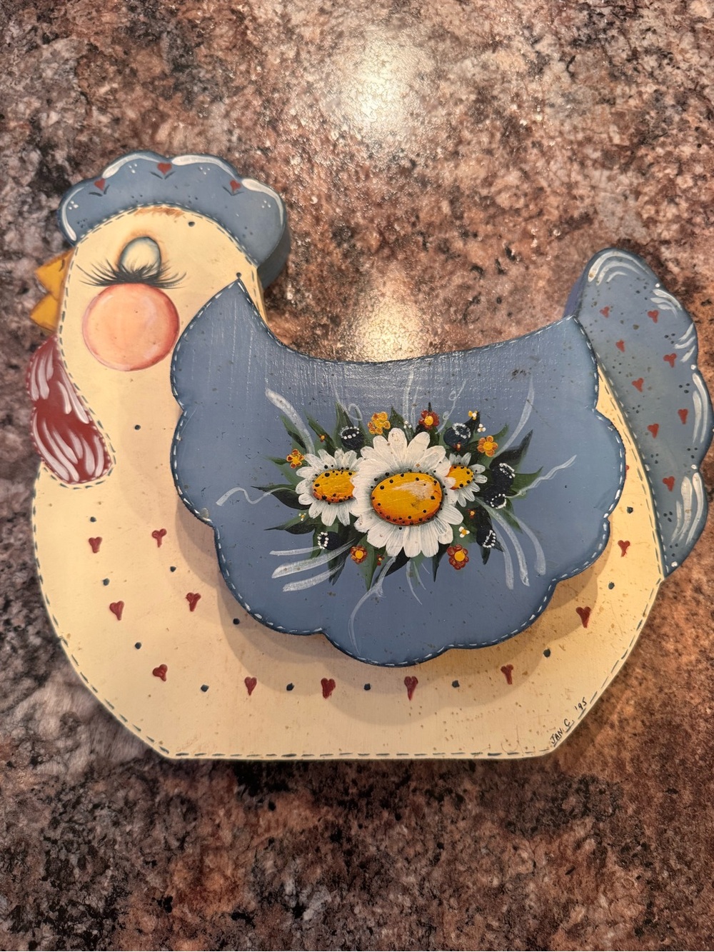 Hand-Painted Blue & Cream Daisy Chicken Wall Decor